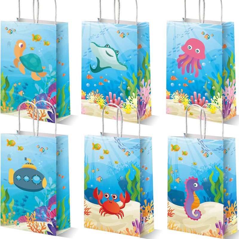 Tevxj 12 Pack Sea Animals Party Bags Under the Sea Party Favor Gift Bags Ocean Themed Party Treat Bags Marine Creature Fish Mermaid Candy Goodie Bags for for Baby Shower Kids Birthday Party Supplies - Image 1